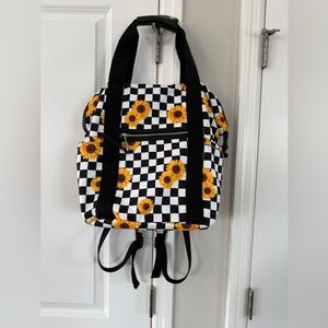 Madden Girl Booker School Black & Yellow Sunflower Check Backpack Tote